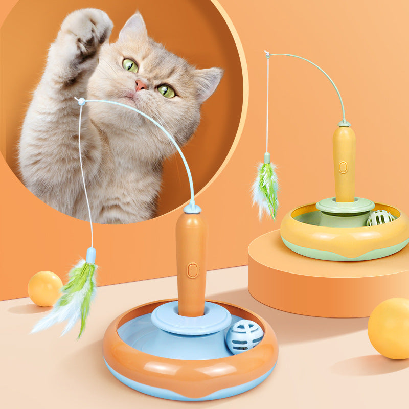 2 in 1 Pet Cat Turntable Toy with Feather